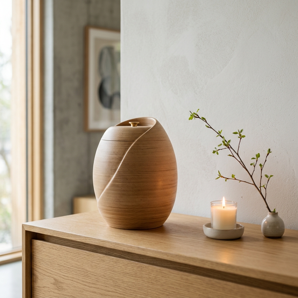 Minimalist 3D-printed wooden pet memorial urns